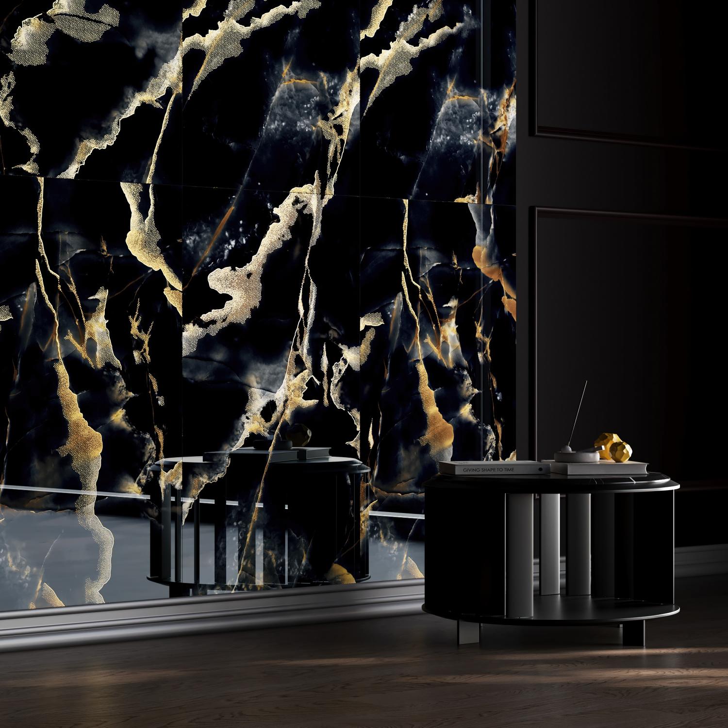 Gresie interior/exterior Black Gold Insert, negru, portelanata, 120 x 60 cm, 1.44 mp/cutie, PEI 3