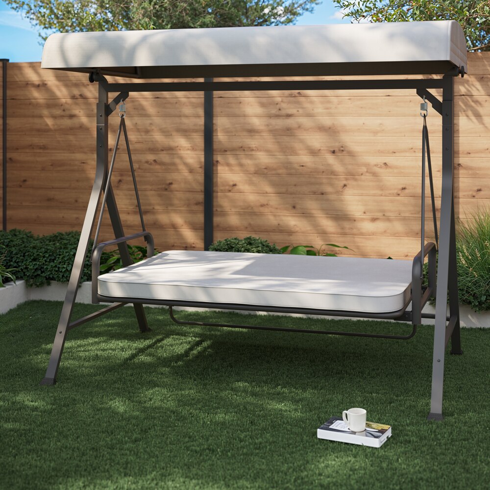 Balansoar pat gradina GOODHOME, 3 locuri, copertina, 200 x 130 x 183.5 cm, gri