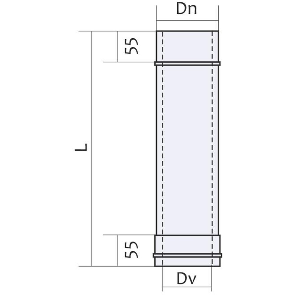 Burlan dublu perete VULCANO, 0.5 m, diametru interior-exterior 160-220 mm, inox