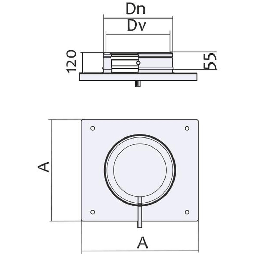 Suport baza fixare sol cos de fum dublu perete VULCANO, diametru 160-220 mm, inox