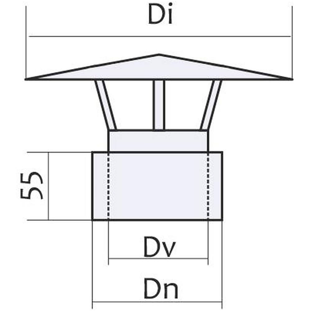 Palarie antiploaie cos de fum dublu perete VULCANO, diametru 120-180 mm, inox