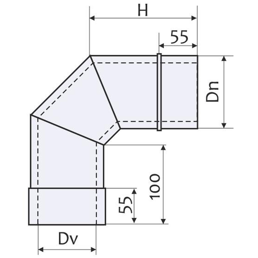 Cot 90 grade cos de fum dublu perete VULCANO, diametru 160-220 mm, inox