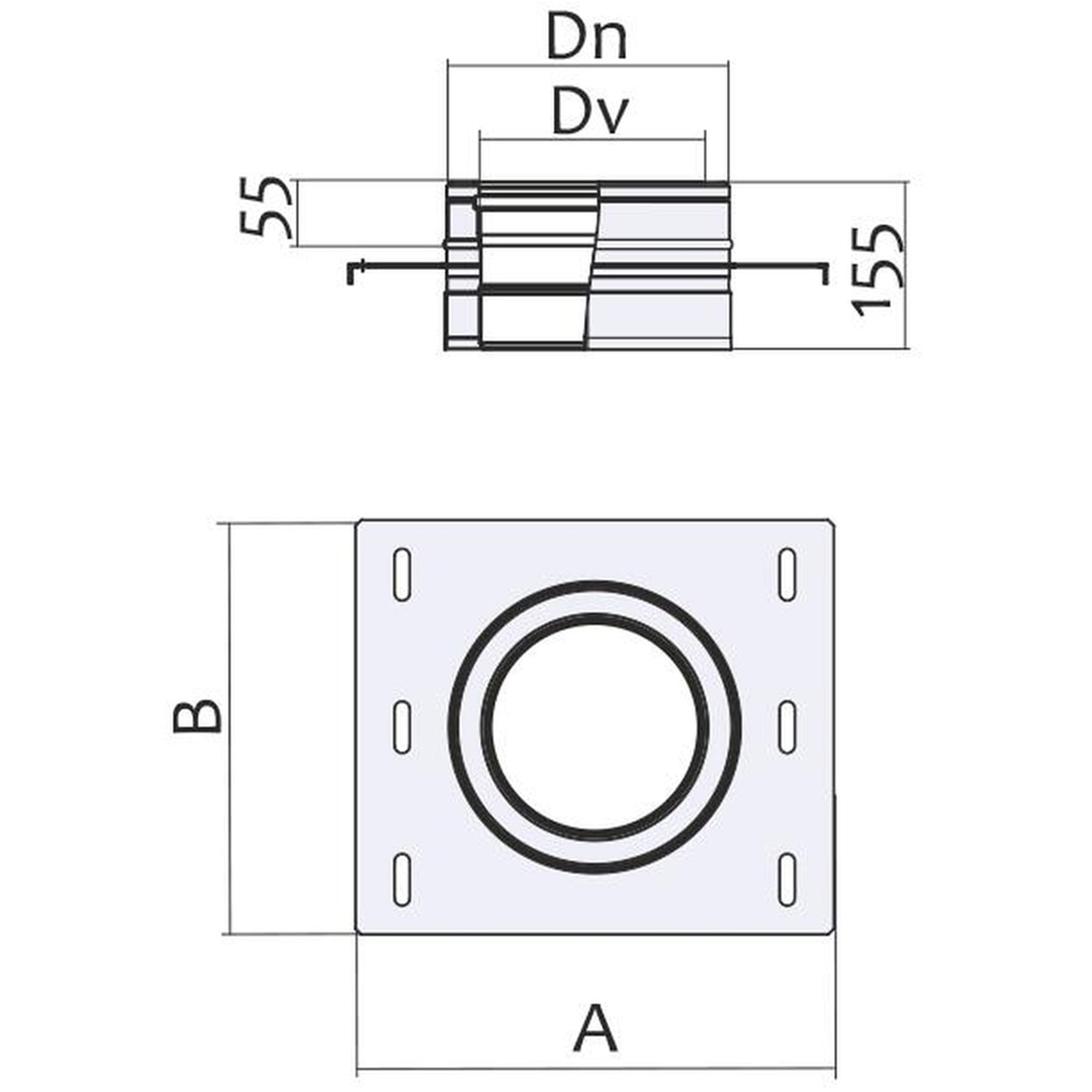 Suport intermediar cos de fum dublu perete VULCANO, diametru 160-220 mm, inox