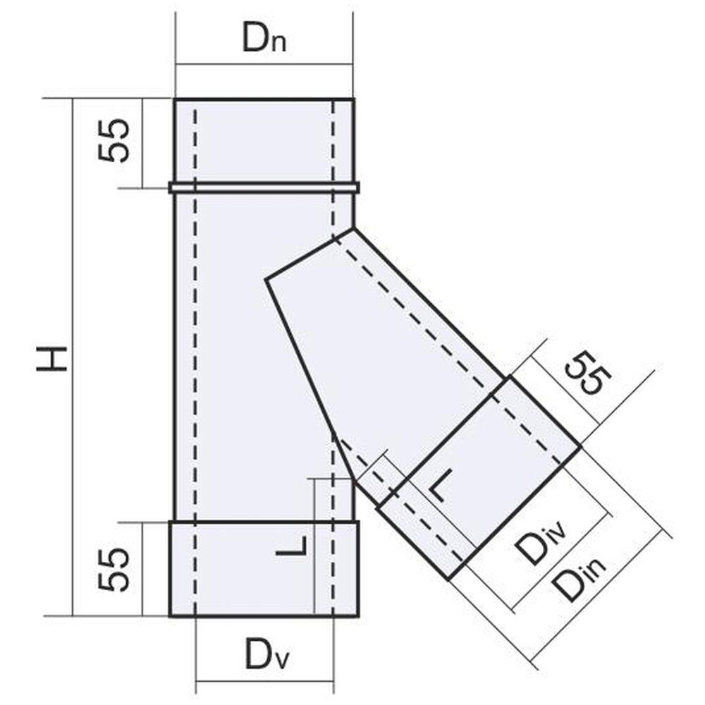 Teu 135 grade cos de fum dublu perete VULCANO, diametru 120-180 mm, inox