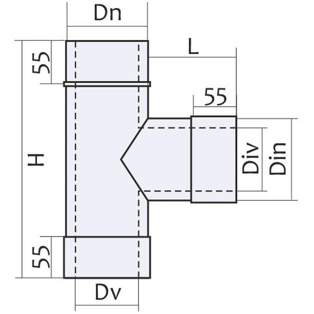 Teu 90 grade cos de fum dublu perete VULCANO, diametru 120-180 mm, inox