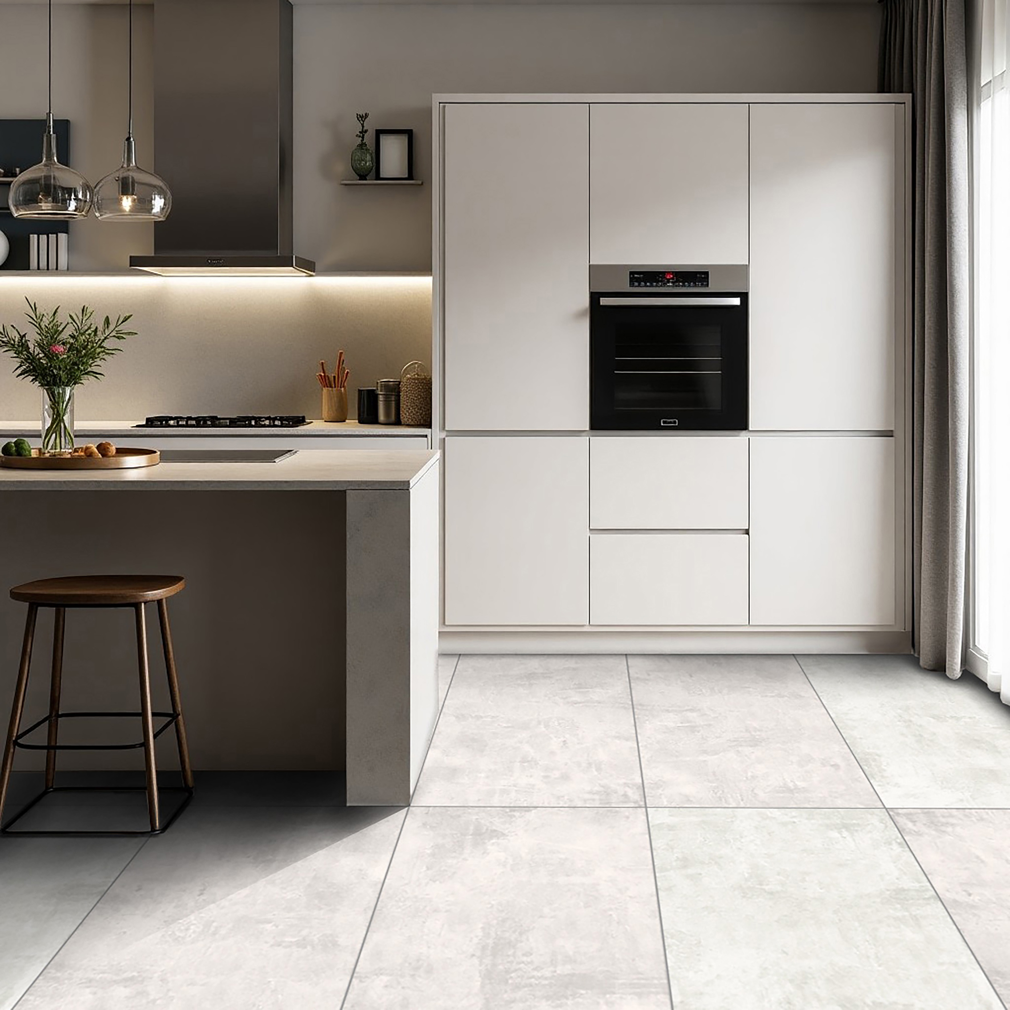 Gresie interior/exterior Betonico, alb, portelanata, 120 x 60 cm, suprafata 1.44 mp/cutie, PEI 4