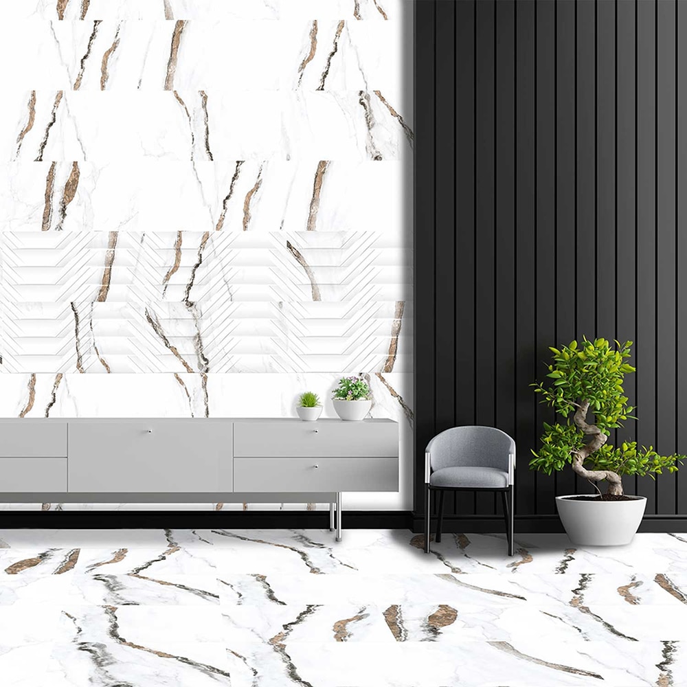 Gresie interior Loft, marmura alb lucios, 60.5 x 60.5 cm, 10 mm, 1.465 m2/cutie