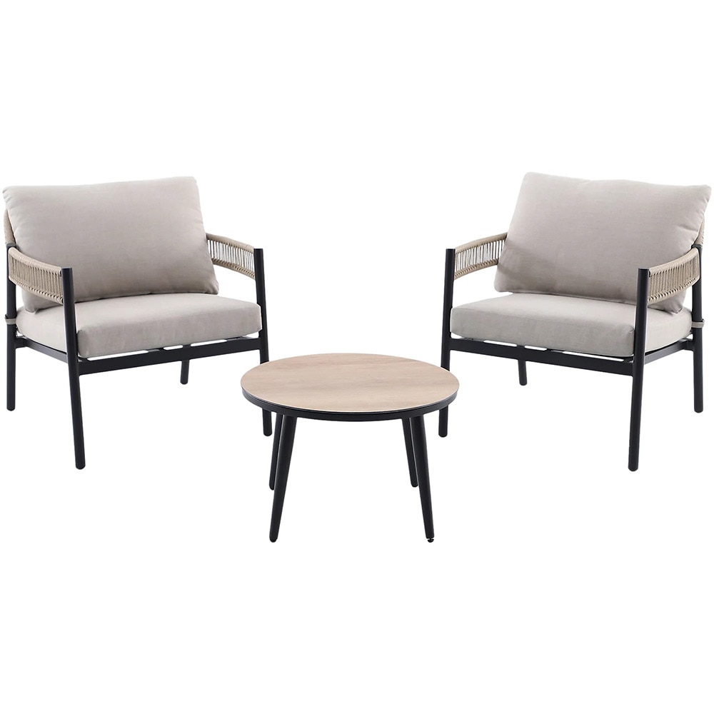 Set mobilier gradina/terasa 3 piese GOODHOME Siliana, perna poliester inclusa, otel, bej