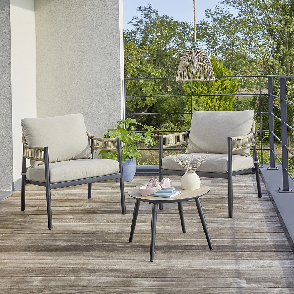 Set mobilier gradina/terasa 3 piese GOODHOME Siliana, perna poliester inclusa, otel, bej