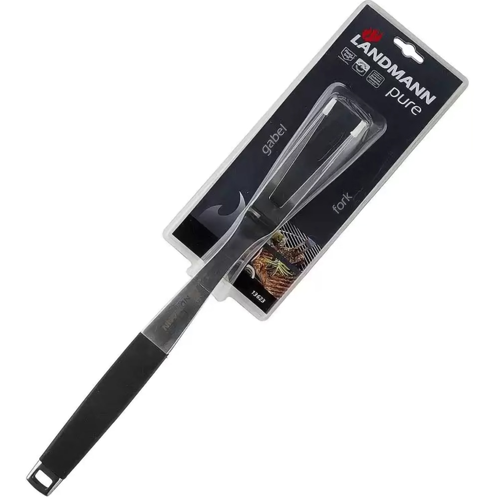Furculita pentru gratar LANDMANN Pure 13623, 42 cm, inox, argintiu-negru