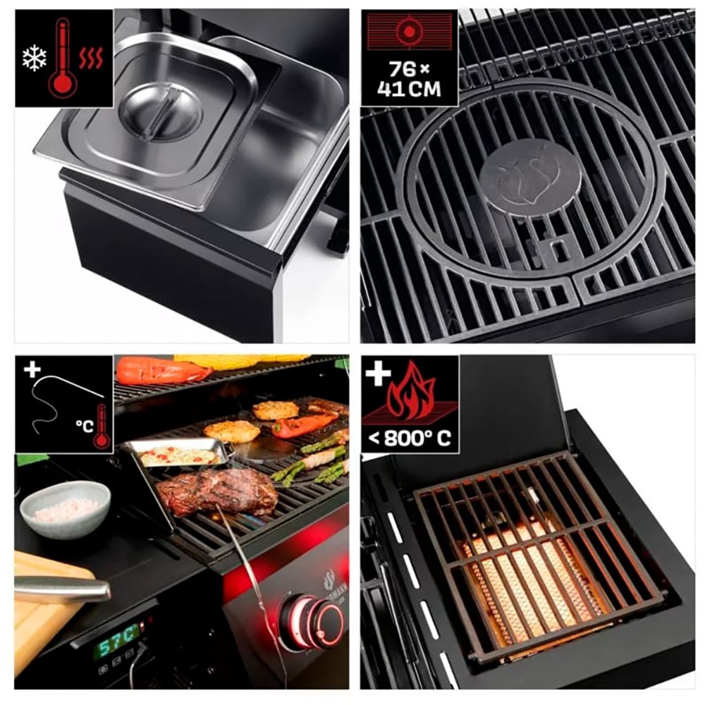 Gratar pe gaz LANDMANN Cool Black 15273 4.1 Maxx, 4 + 1 arzatoare, 4 role, negru