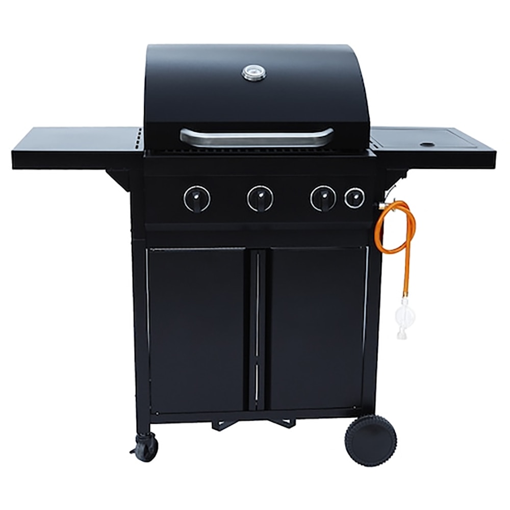 Gratar gaz Rookie 3.1 LANDMANN, 2 arzatoare principale 2 x 2.9 kW + arzator lateral 3.0 kW, suprafata de gatit 48.5 x 37.5 cm, 128.5 x 54 cm, negru