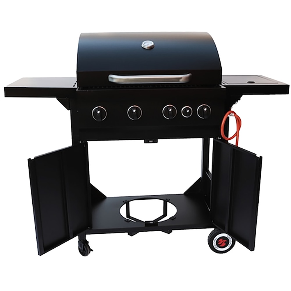 Gratar gaz Rookie 3.1 LANDMANN, 2 arzatoare principale 2 x 2.9 kW + arzator lateral 3.0 kW, suprafata de gatit 48.5 x 37.5 cm, 128.5 x 54 cm, negru