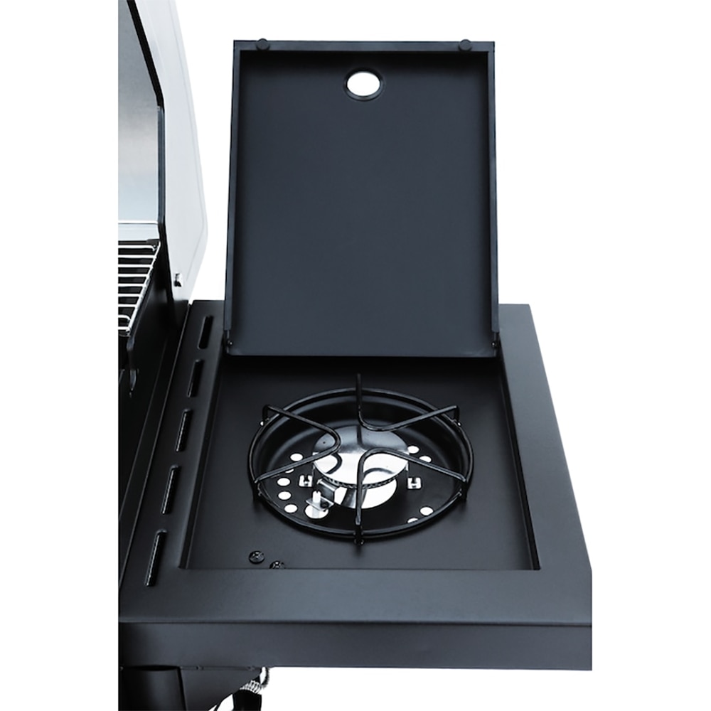 Gratar gaz Rookie 3.1 LANDMANN, 2 arzatoare principale 2 x 2.9 kW + arzator lateral 3.0 kW, suprafata de gatit 48.5 x 37.5 cm, 128.5 x 54 cm, negru