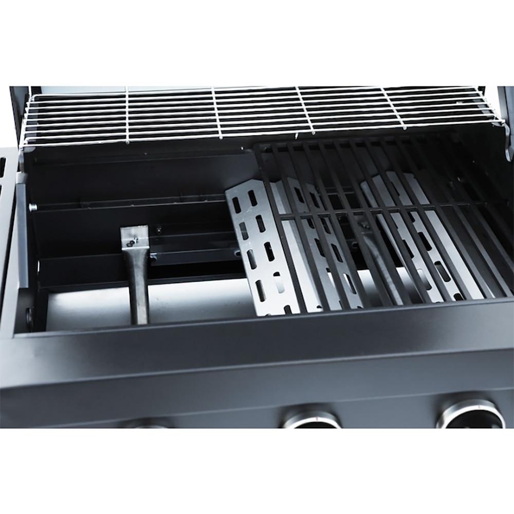 Gratar gaz Rookie 3.1 LANDMANN, 2 arzatoare principale 2 x 2.9 kW + arzator lateral 3.0 kW, suprafata de gatit 48.5 x 37.5 cm, 128.5 x 54 cm, negru