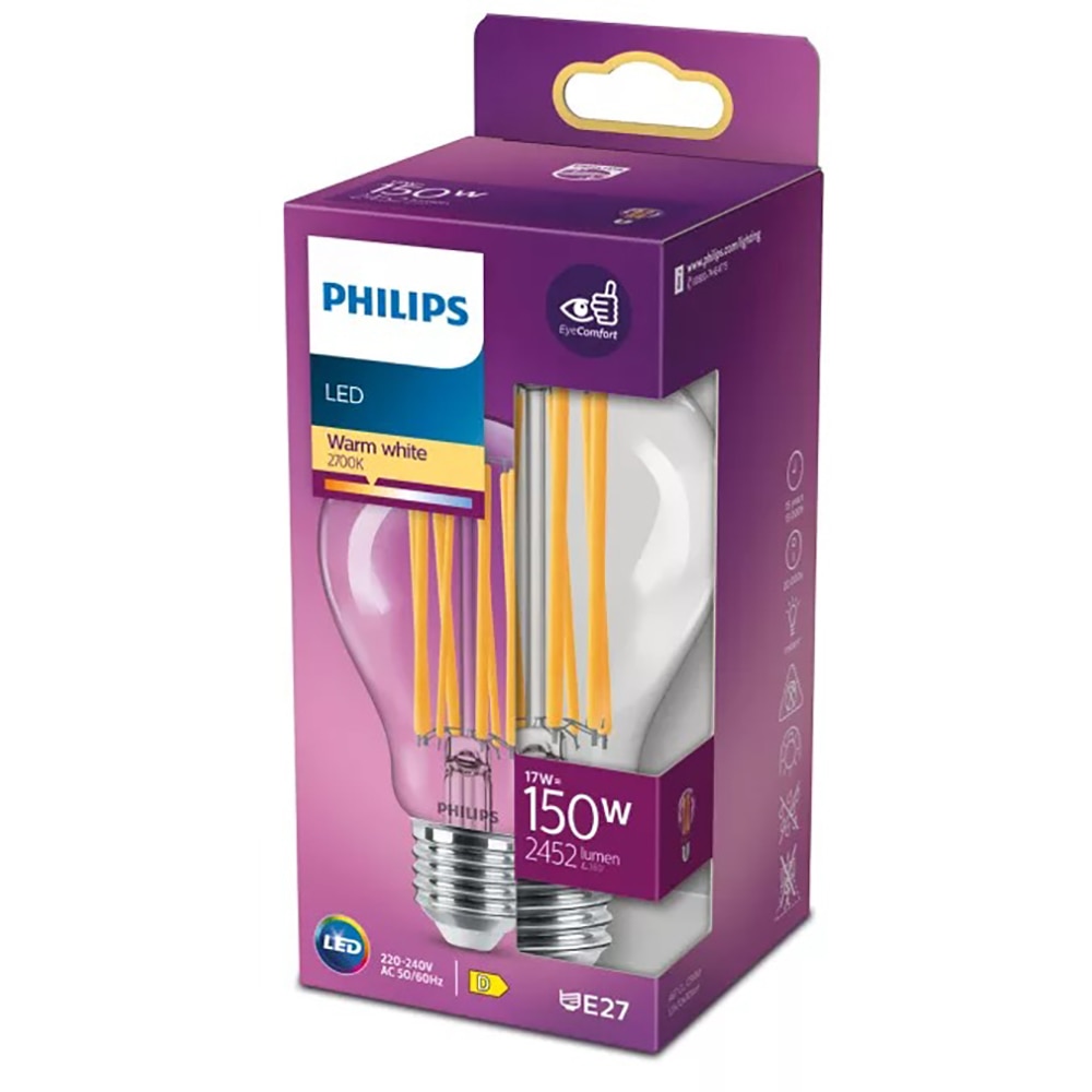Bec filament LED PHILIPS 8718699762377, E27, 17W, 2452lm, lumina calda