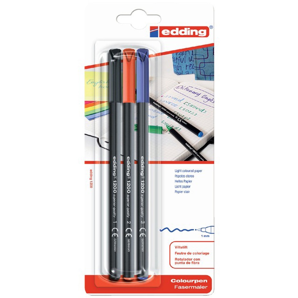 Set markere EDDING 1200, varf rotund, 1 mm, 3 bucati, multicolor