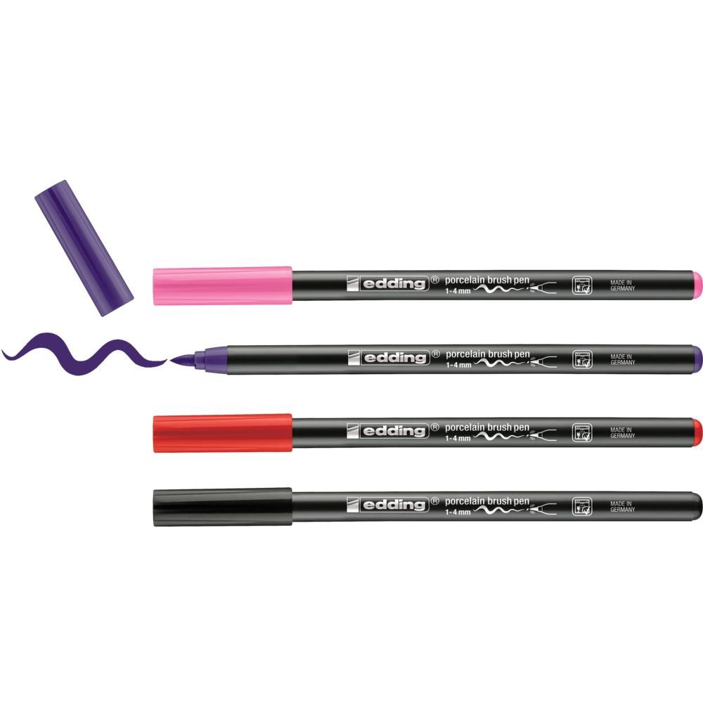Set markere EDDING 4200, varf tip pensula, 1-4 mm, 4 bucati, multicolor