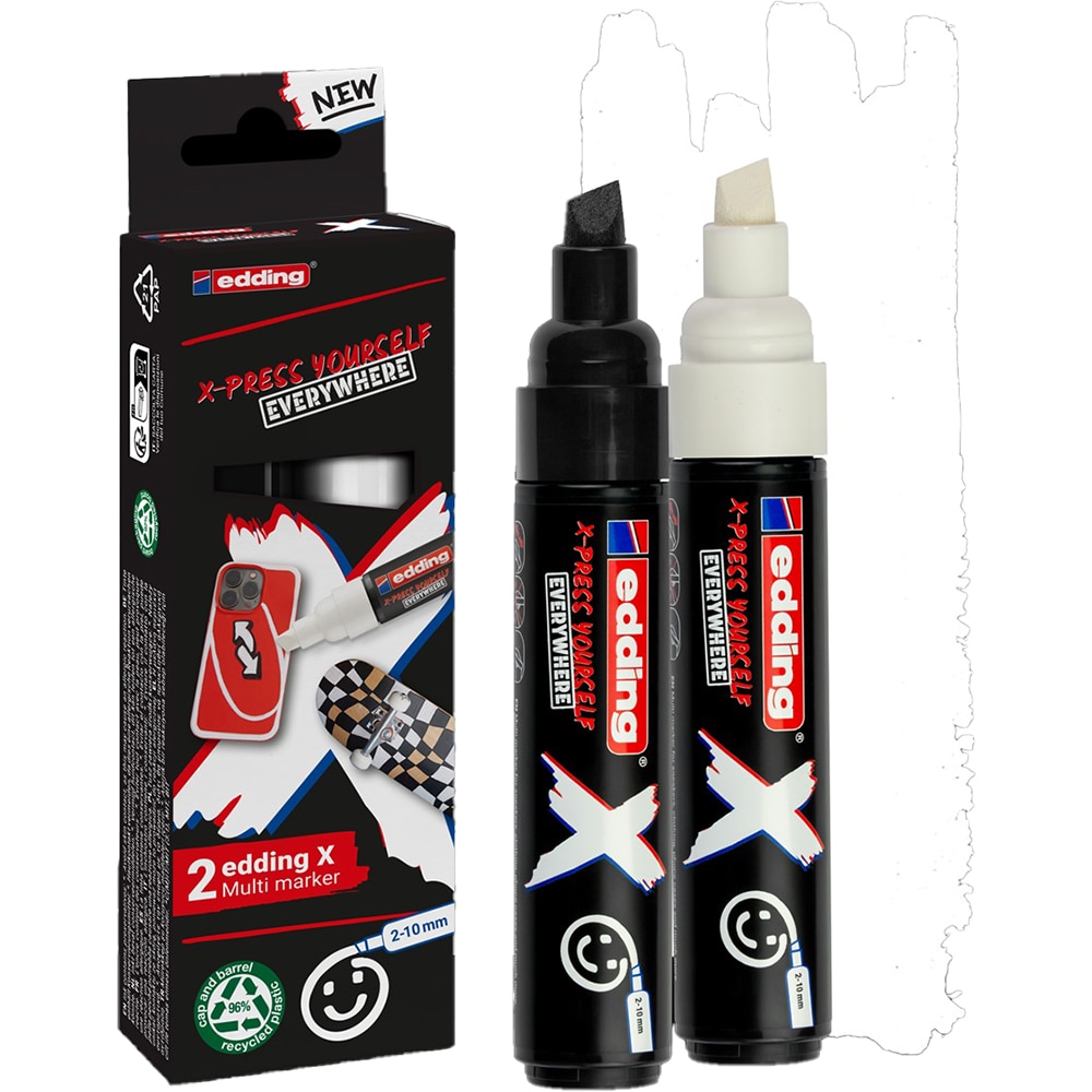 Set markere EDDING 6900 X-Press Yourself, 2-10 mm, alb si negru, 2 bucati