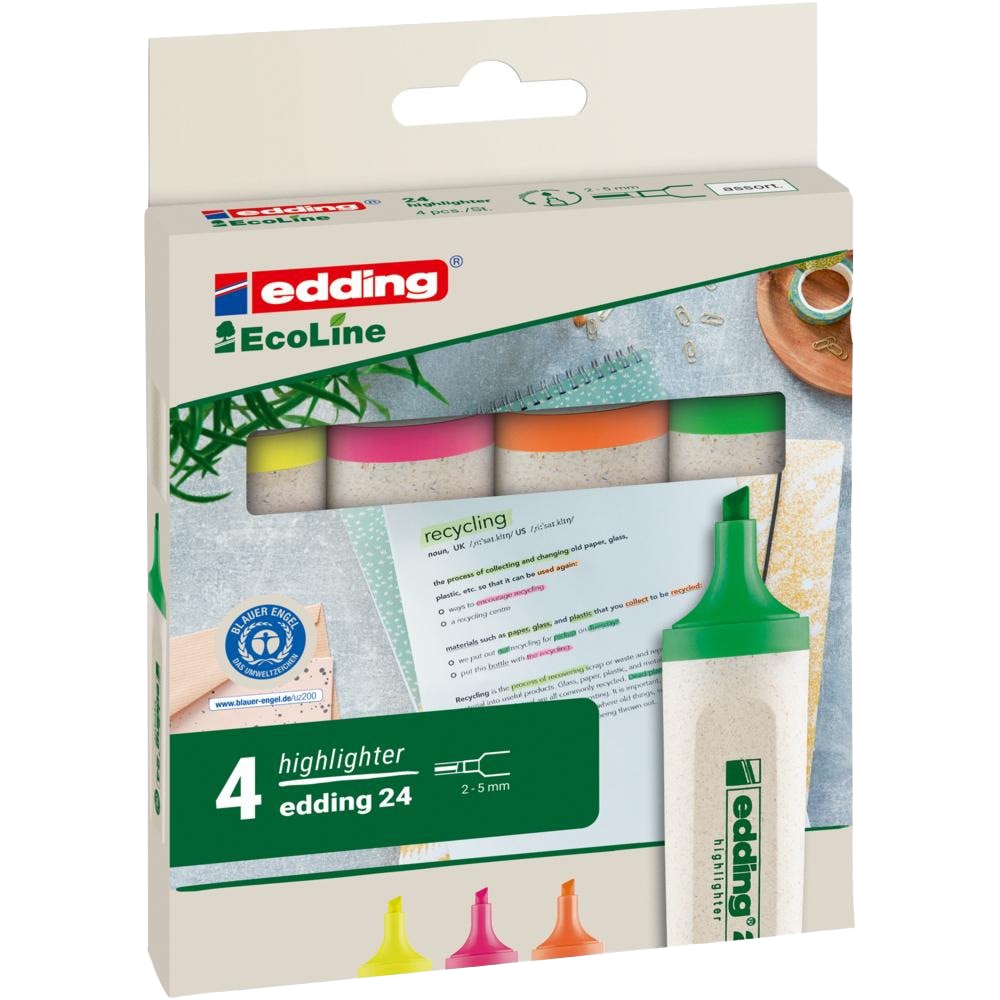 Set markere EDDING E24 EcoLine, 2-5 mm, 4 bucati, multicoloraEcoLine