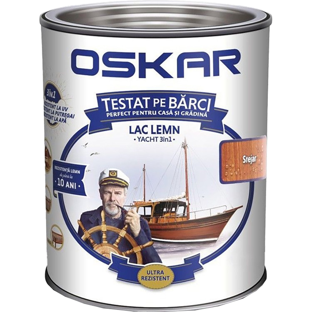 Lac pentru lemn Oskar Yacht 3in1, pentru exterior, stejar, 0.75L