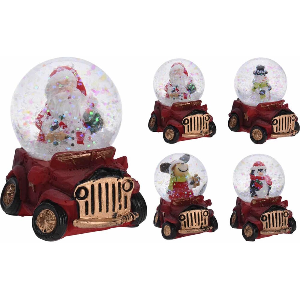 Decoratiune Glob cu apa, forma de masinuta, 7 cm, sticla, multicolor, diverse modele