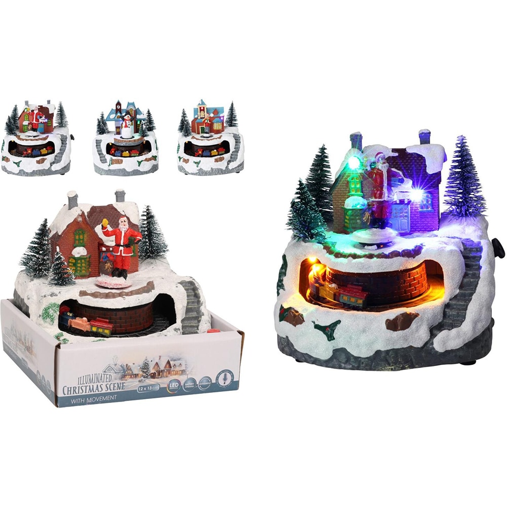 Decoratiune Scena Iarna cu Trenulet LED, 13 x 13 x 14 cm, multicolor, diverse modele