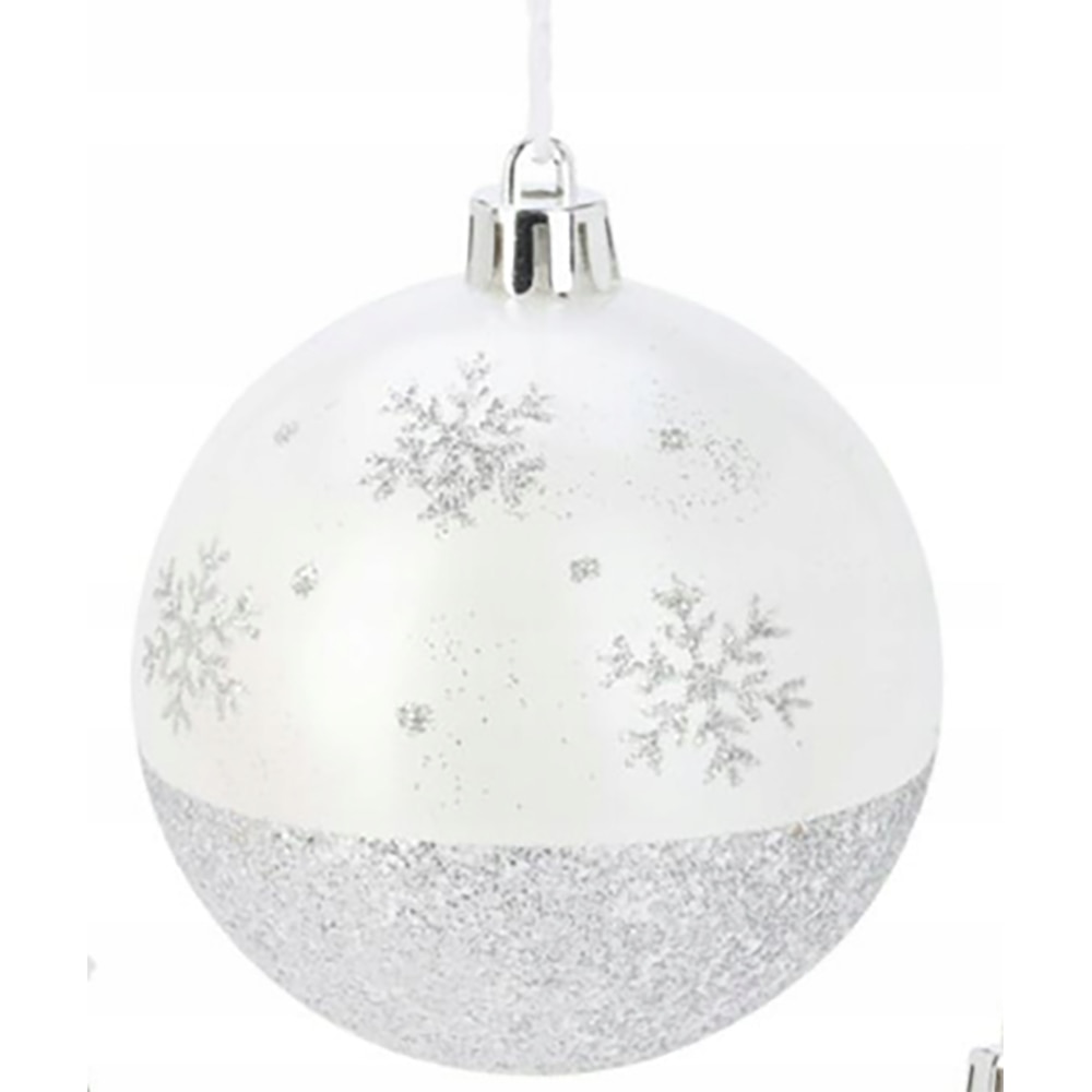 Glob cu sclipici pentru brad Craciun, 8 cm, polistiren, alb rece