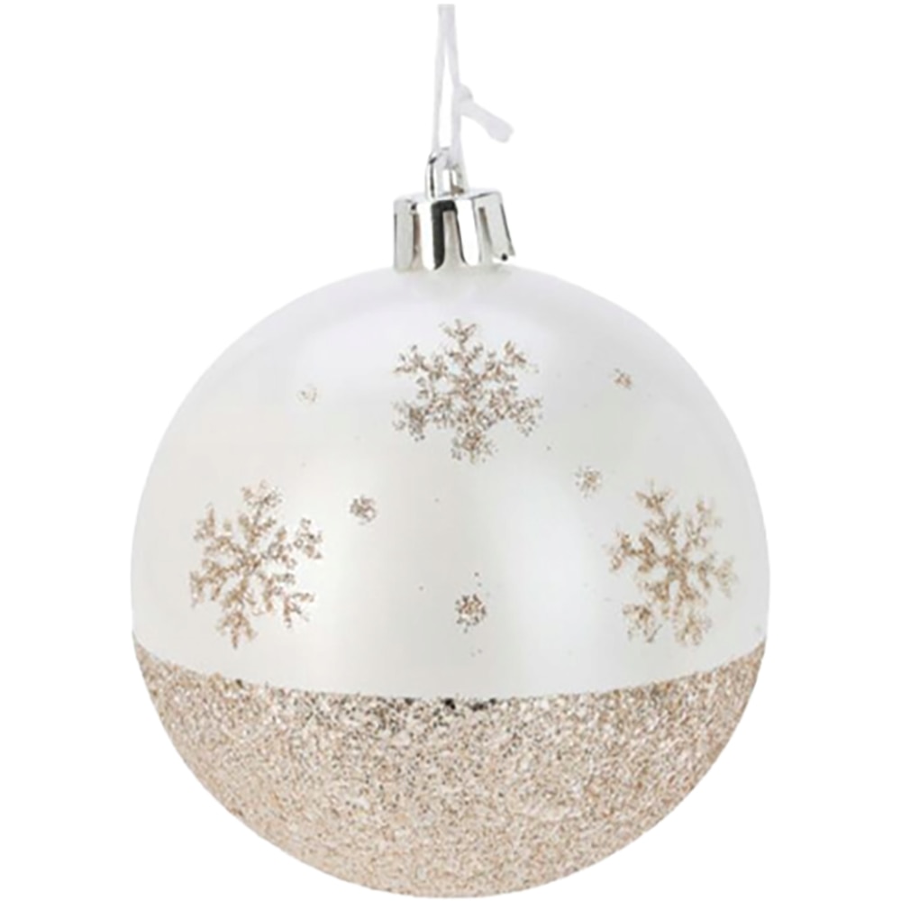 Glob cu sclipici pentru brad Craciun, 8 cm, polistiren, alb cald