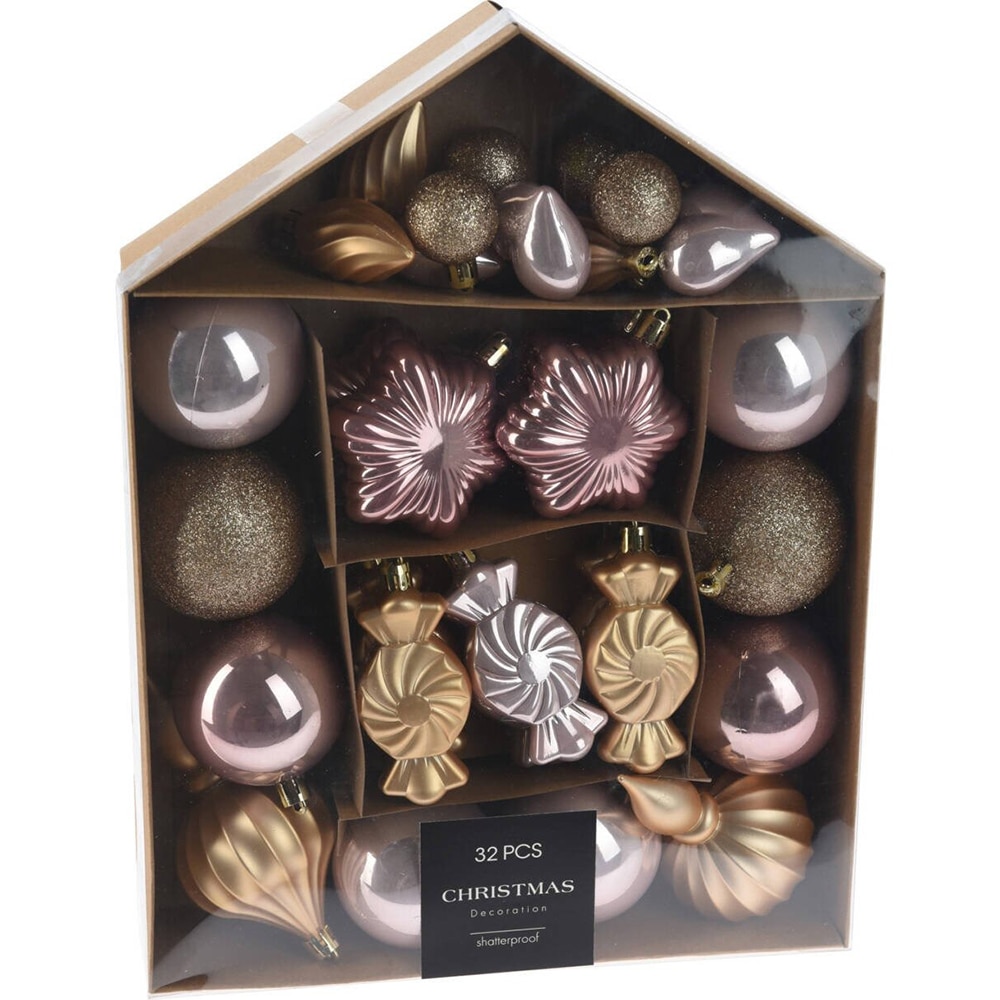 Set 32 decoratiuni pentru brad Craciun, plastic, pastel