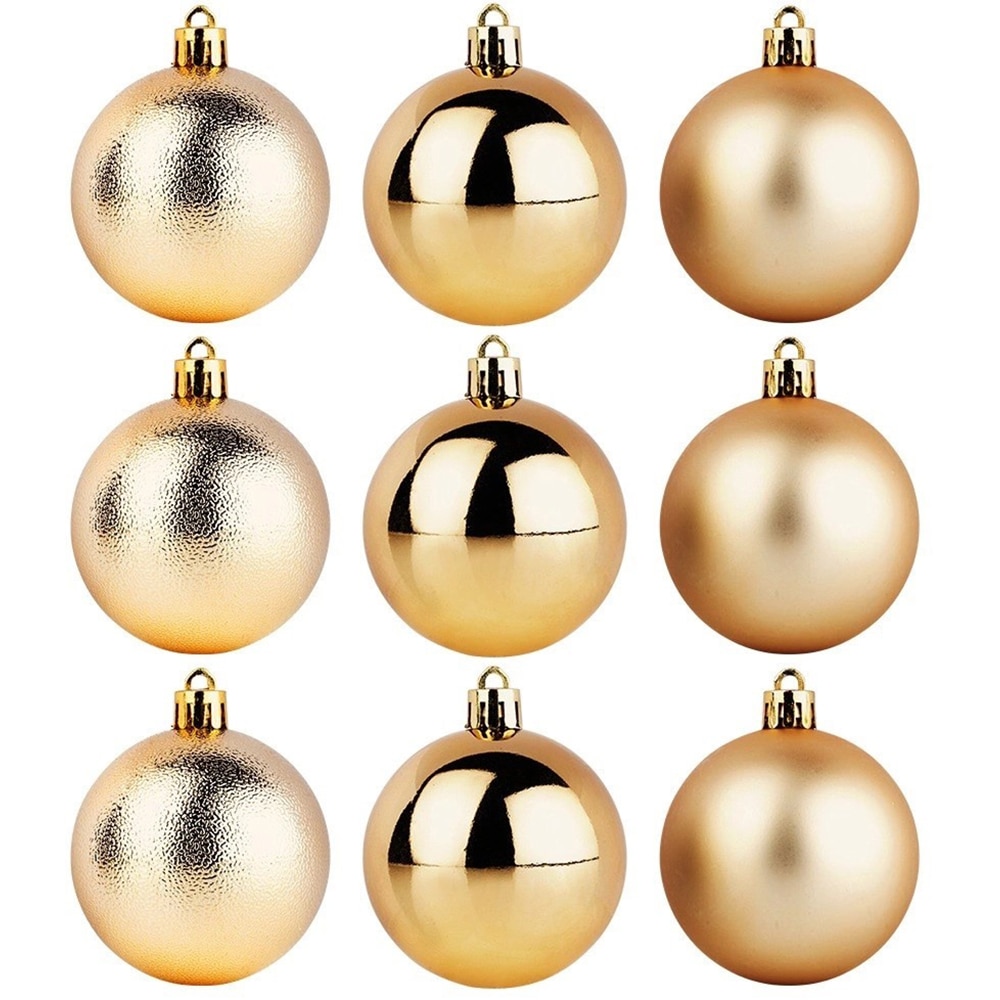 Set 9 globuri pentru brad Craciun, 6 cm, plastic, auriu