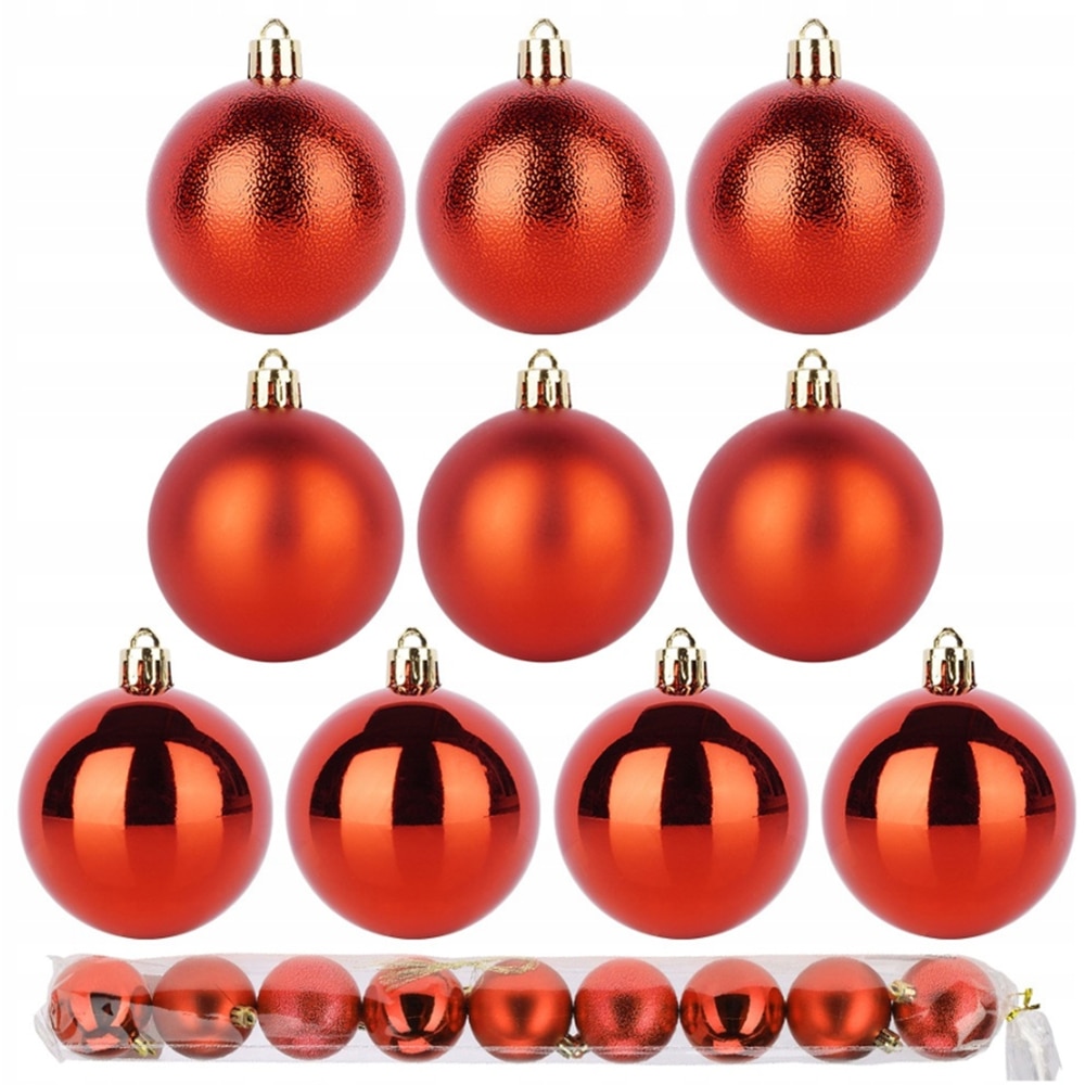 Set 9 globuri pentru brad Craciun, 6 cm, plastic, rosu