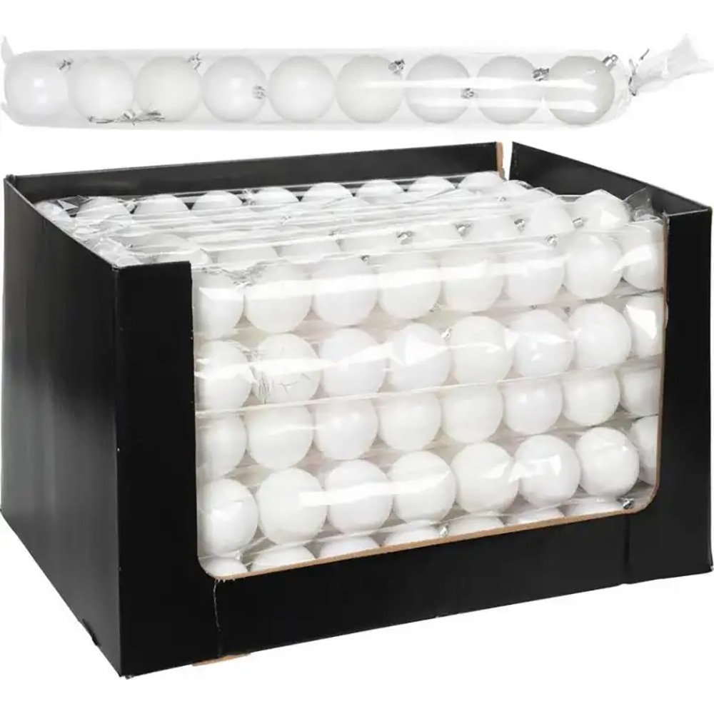 Set 9 globuri pentru brad Craciun, 6 cm, plastic, alb