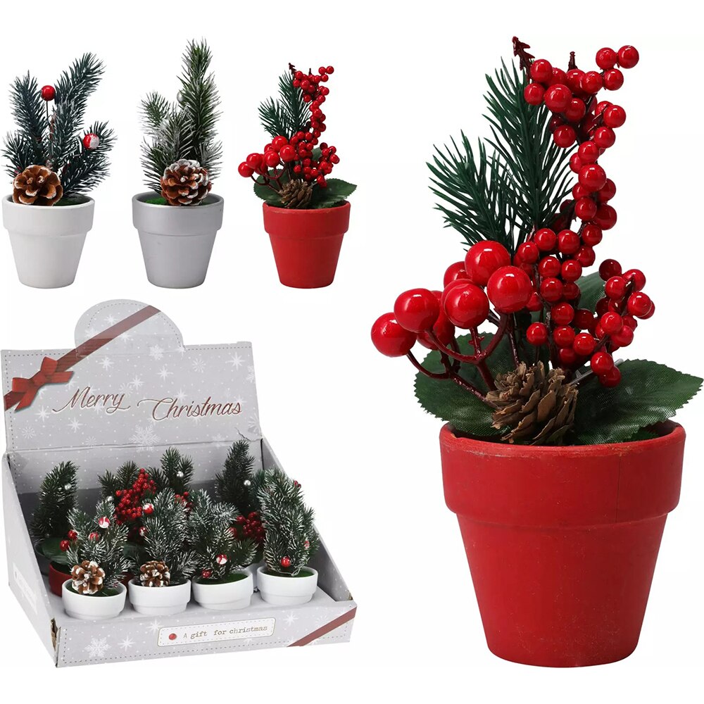 Decoratiune Craciunita in Ghiveci ceramic, 16 cm, polietilena, multicolor, diverse modele