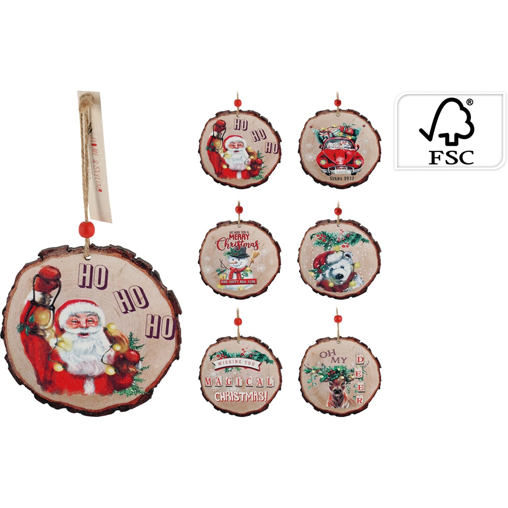 Decoratiune Rotunda Craciun, 11 cm, lemn, multicolor, diverse modele