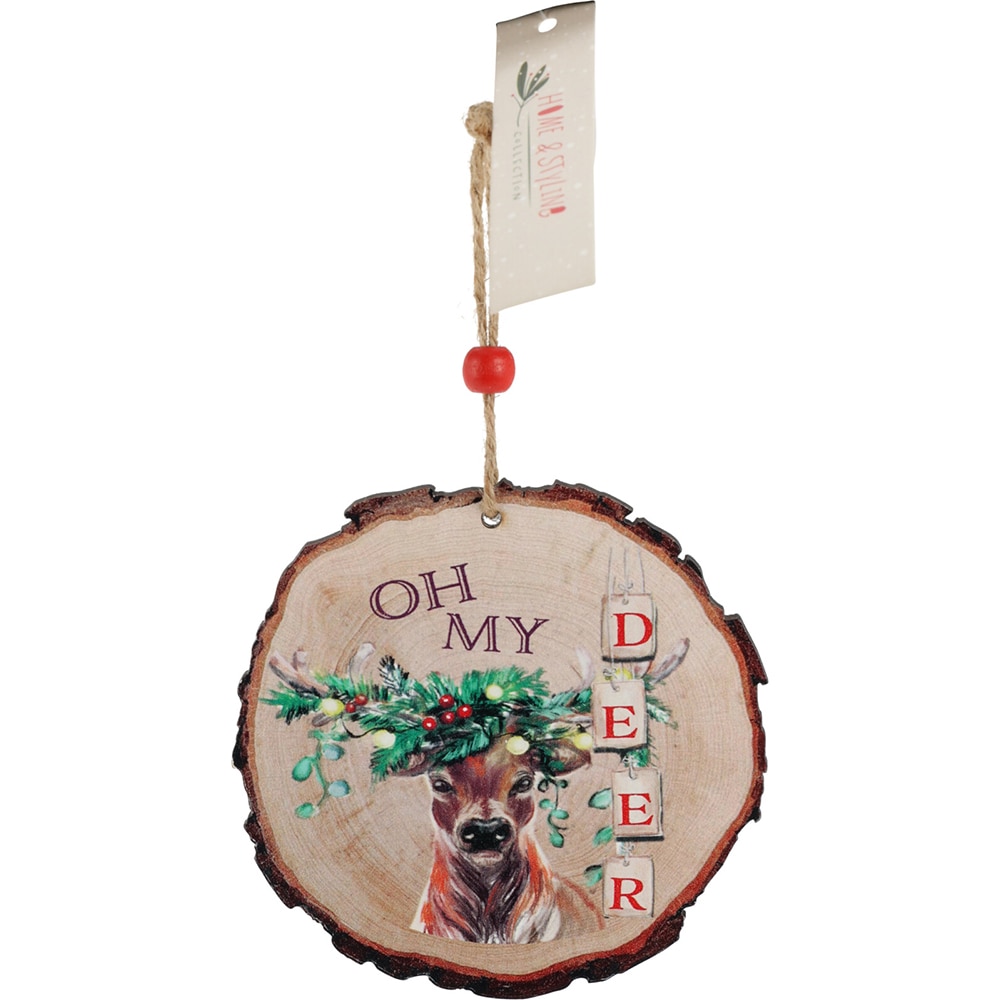 Decoratiune Rotunda Craciun, 11 cm, lemn, multicolor, diverse modele