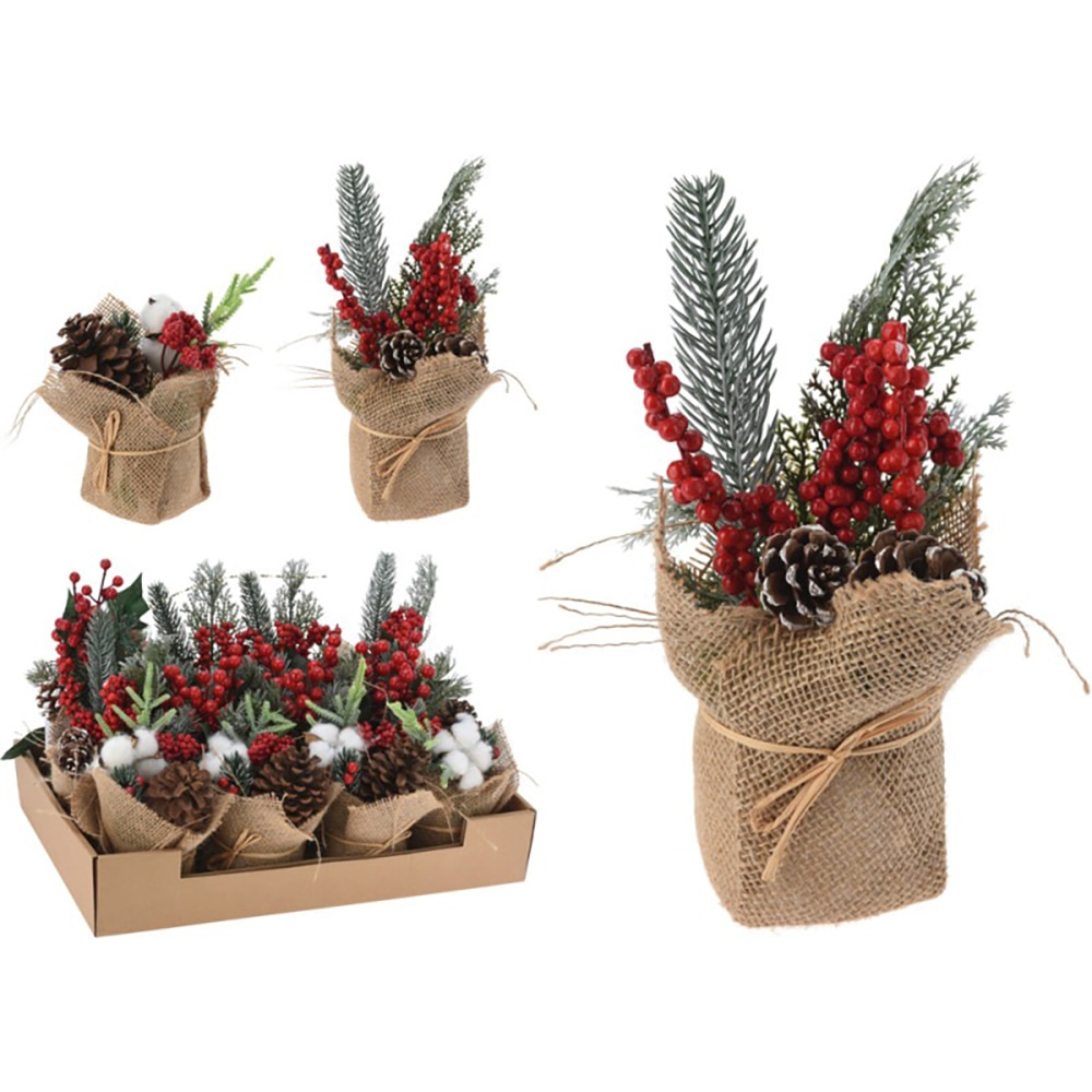 Aranjament Ghiveci Pin, 20 cm, iuta, multicolor, diverse modele