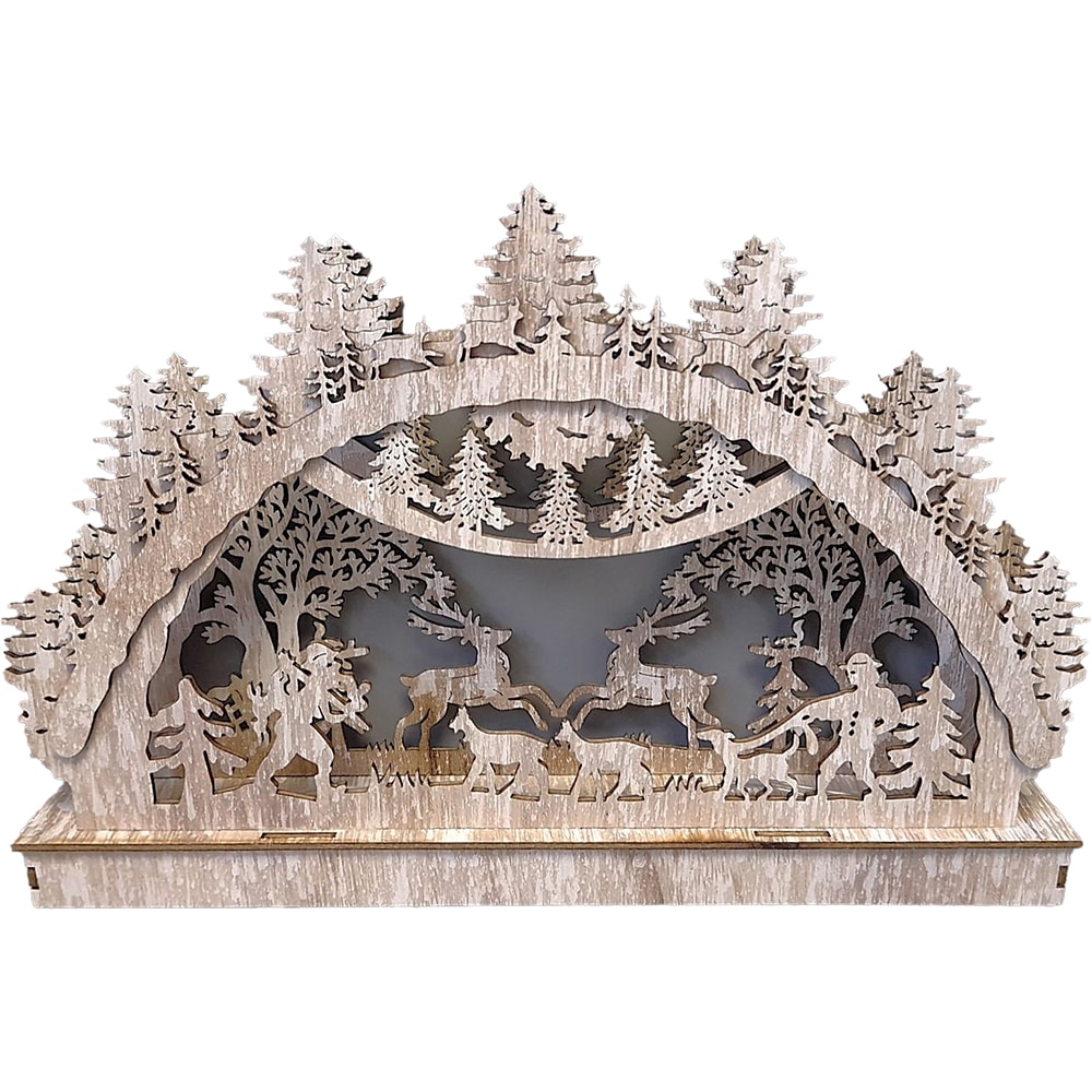 Decoratiune Scena Craciun LED, 19 cm, lemn, maro