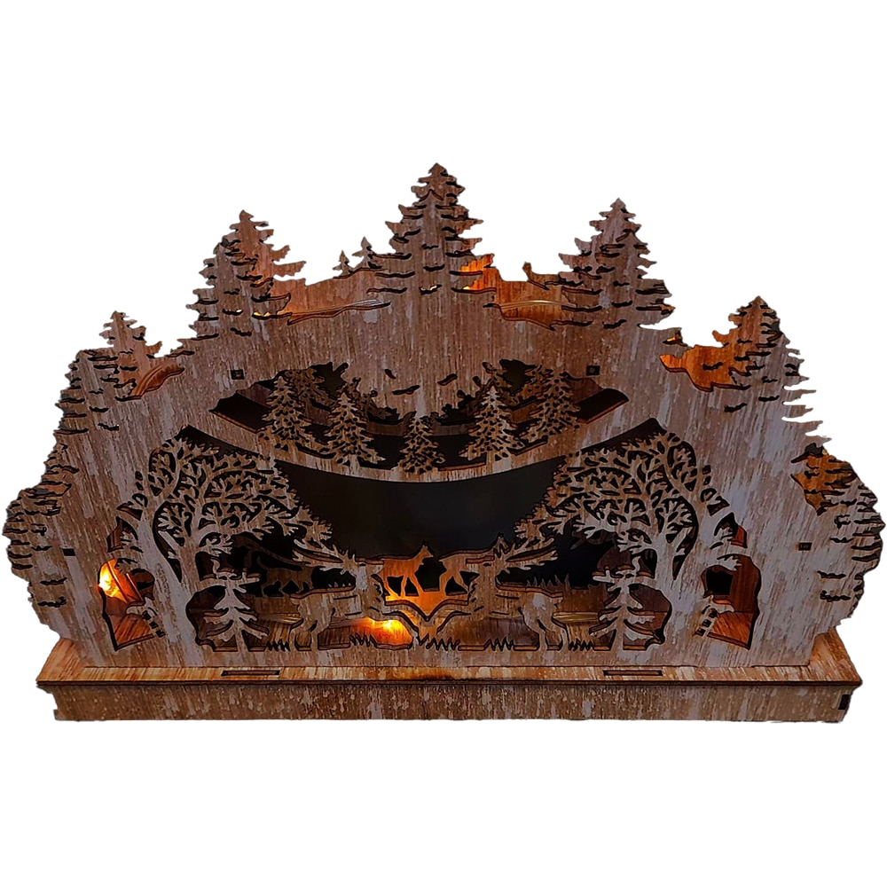 Decoratiune Scena Craciun LED, 19 cm, lemn, maro