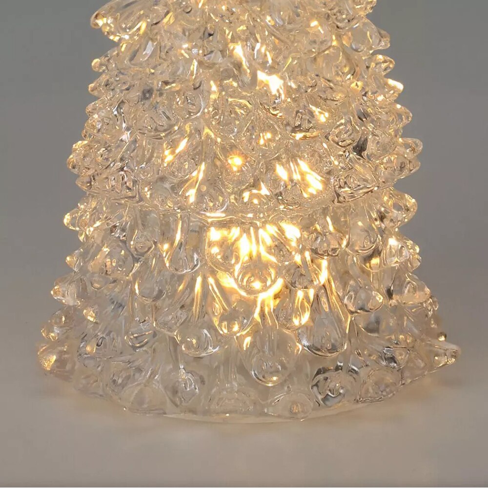 Decoratiune Brad Craciun cu LED, 7 x 17 cm, acrilic, transparent, lumina alb cald