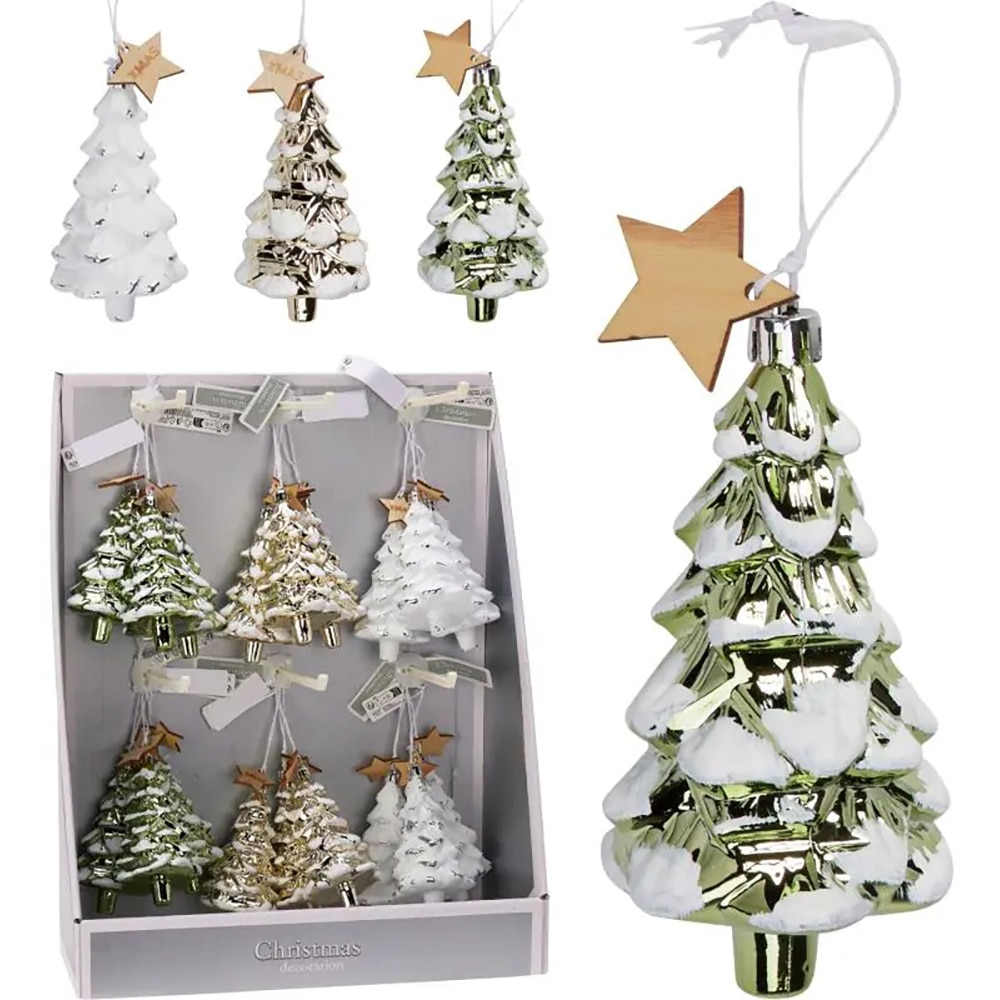 Decoratiune pentru brad Craciun, 12 x 6 cm, polistiren, verde/alb/auriu, diverse modele