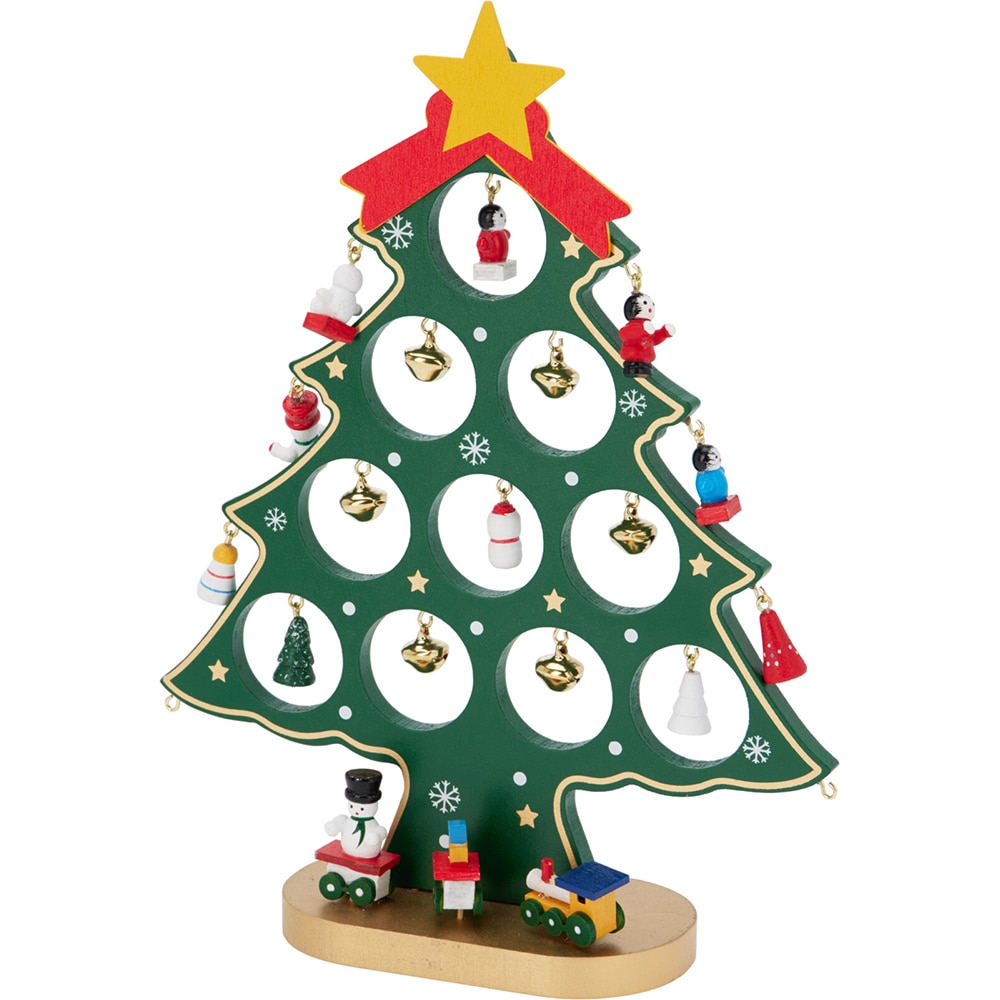 Decoratiune Brad Craciun, 27 cm, MDF, rosu/verde