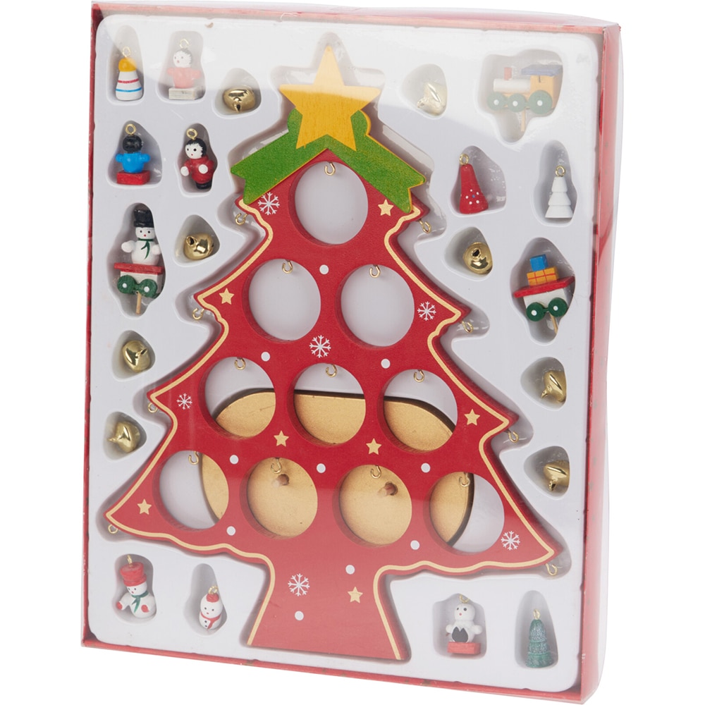 Decoratiune Brad Craciun, 27 cm, MDF, rosu/verde