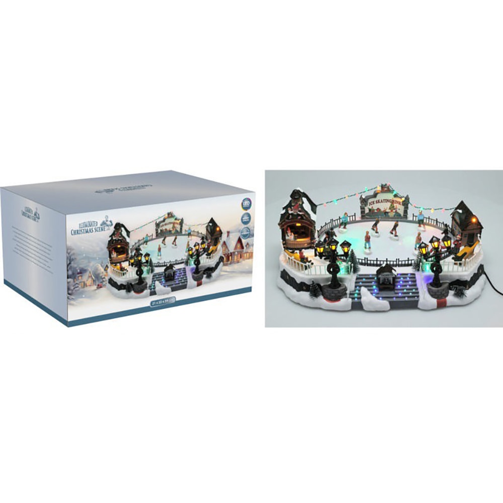 Decoratiune Scena Oras Craciun 20 LED-uri, 40 x 27.5 x 17 cm, multicolor