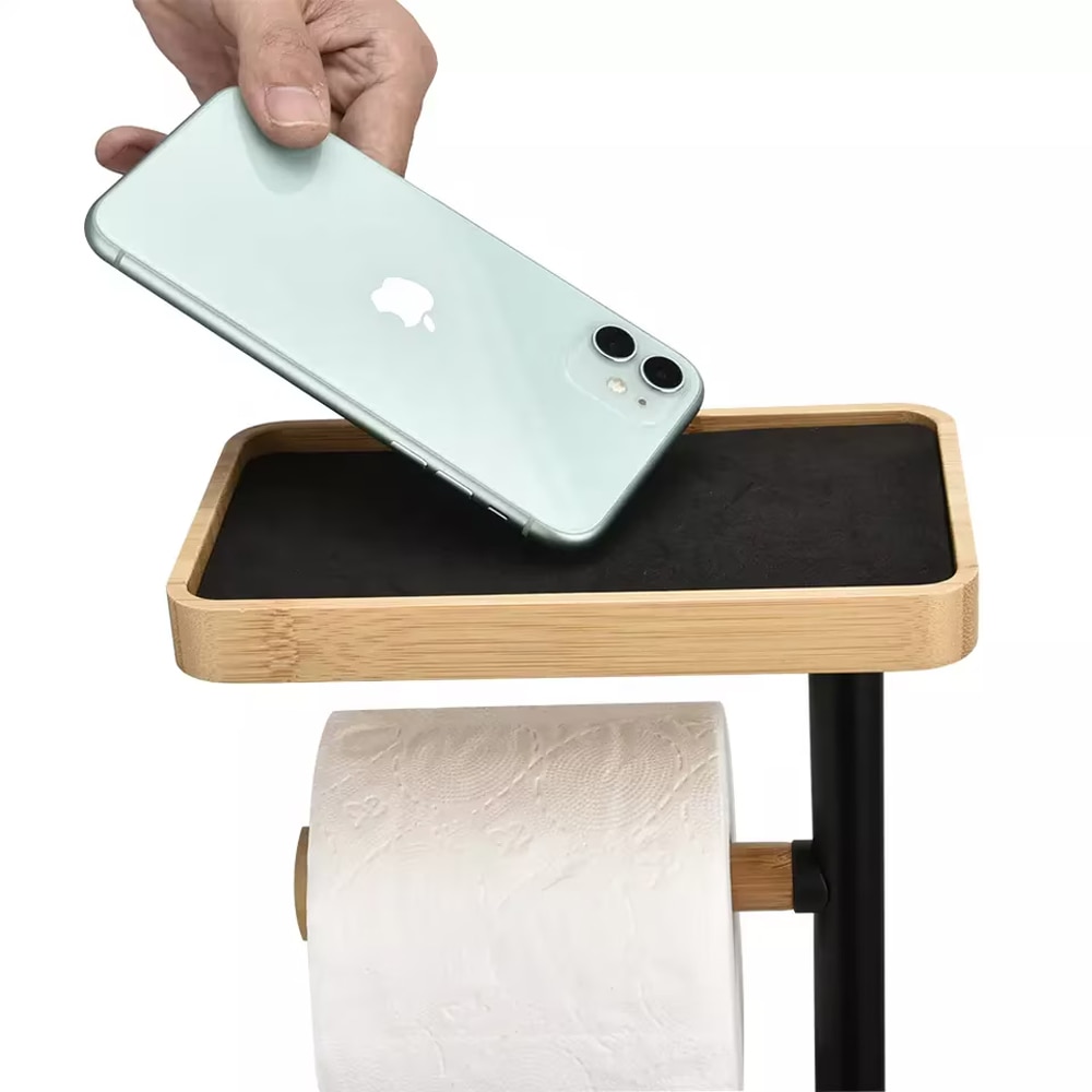 Suport hartie igienica cu perie toaleta FRANDIS 190832, bambus, negru