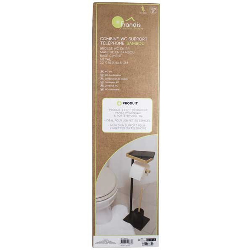 Suport hartie igienica cu perie toaleta FRANDIS 190832, bambus, negru