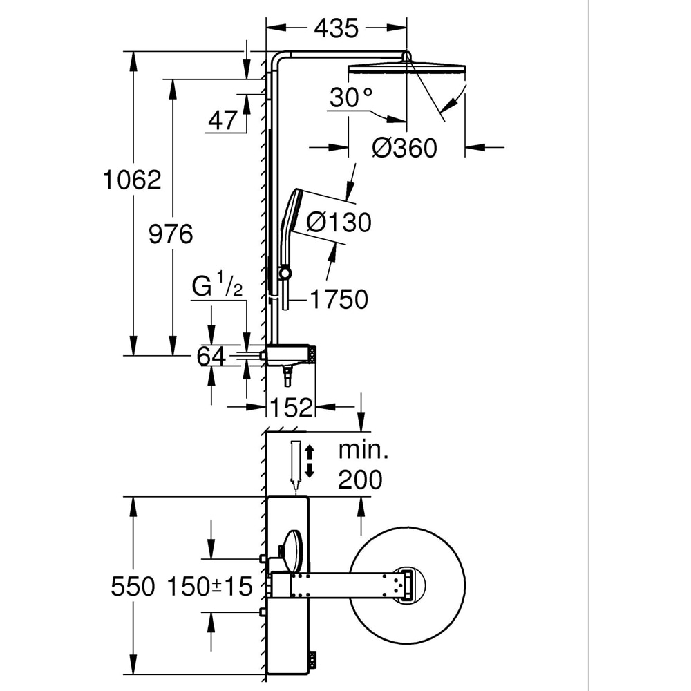 Sistem dus GROHE Rainshower Aqua Pure 101680KI00, termostat, 3 functii, crom