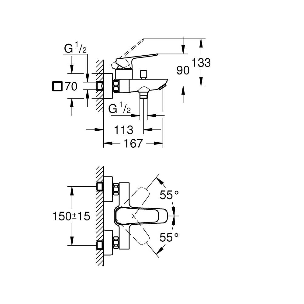 Baterie cada GROHE Cubeo 1018132430, aparenta, alama, negru