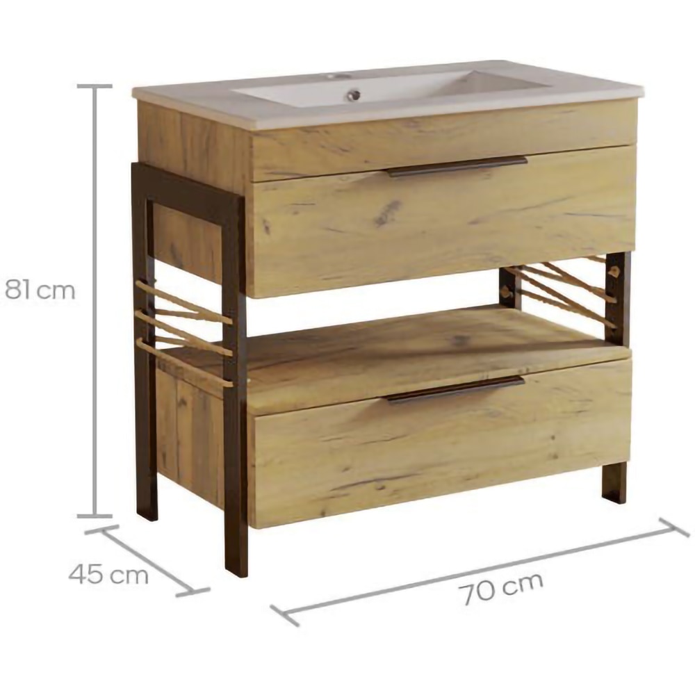 Set baza cu lavoar SANITOP Element, cu picioare, 70 x 45 x 81 cm, lemn