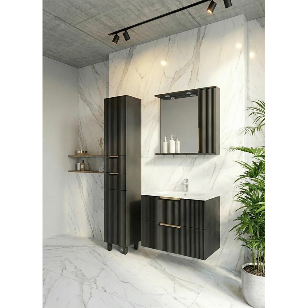 Set masca si lavoar SANITOP Estriado, suspendat, 60 x 48 x 55 cm, negru